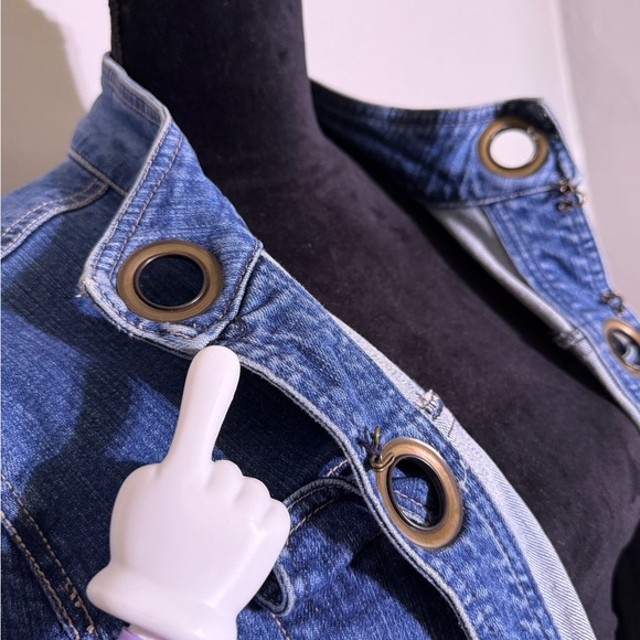 3/4 Sleeve Denim Jacket with Eyelets and Ties L A L live a little Sz 1X - Picture 7 of 8